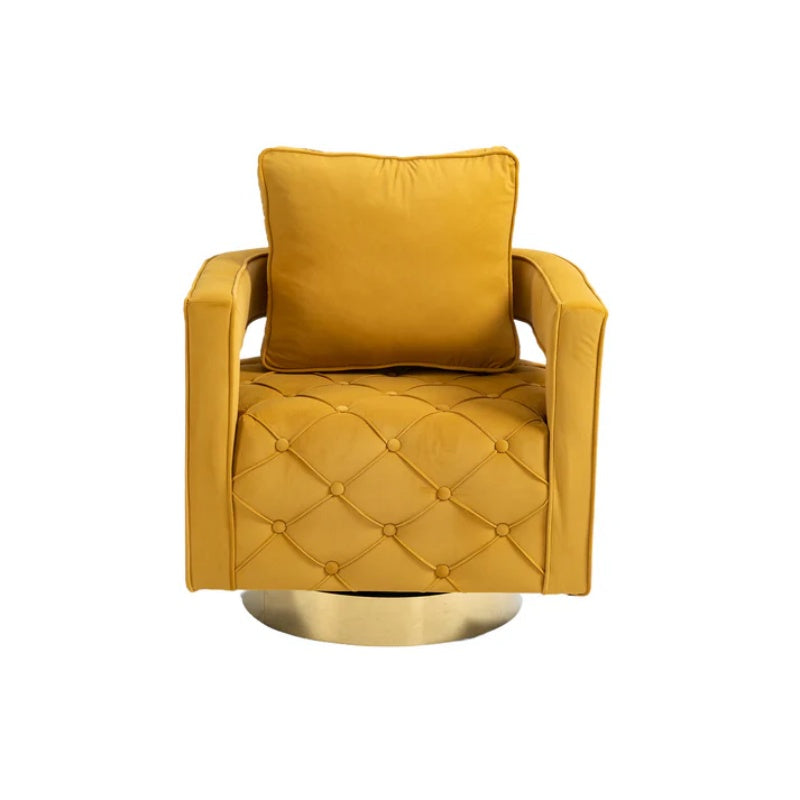 Swivel Accent Chair - Modern Accent Chair with Pillow, Velvet Armchair Side Chair with Tufted Button for Living Room, Bedroom, Office(yellow)-海智集-Default-