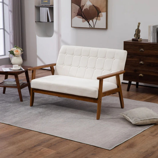 COOLMORE Mid-Century Modern Solid Loveseat Sofa Upholstered Linen Loveseat, 2-Seat Upholstered Loveseat Sofa Modern Couch-海智集-Default-