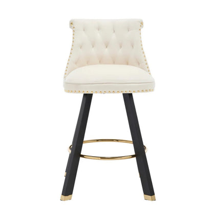COOLMORE Set of 2,Back pull point design, velvet material, 360 degree rotation, back pull loop detachable design, rivet decoration, square foot wooden bar chair-海智集-Default-