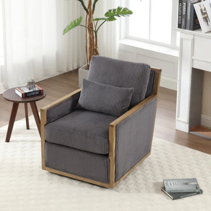 Dark Gray Corduroy Swivel Barrel Chair, Comfy Accent Sofa Chair with 360 Degree Rotation and Hardwood Frame-海智集-Default-
