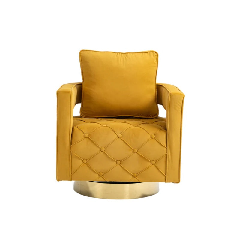Swivel Accent Chair - Modern Accent Chair with Pillow, Velvet Armchair Side Chair with Tufted Button for Living Room, Bedroom, Office(yellow)-海智集-Default-