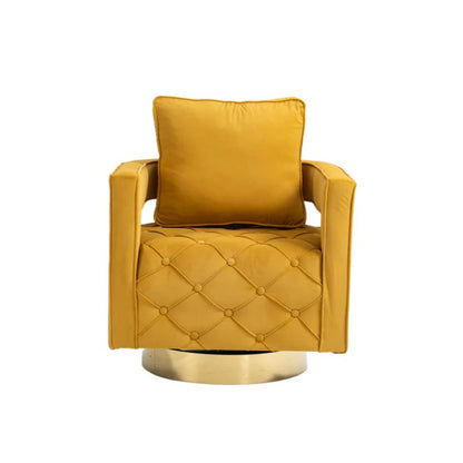 Swivel Accent Chair - Modern Accent Chair with Pillow, Velvet Armchair Side Chair with Tufted Button for Living Room, Bedroom, Office(yellow)-海智集-Default-