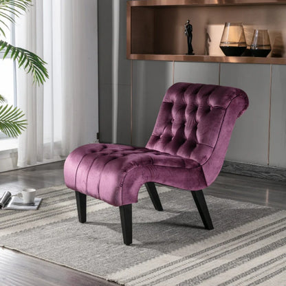 COOLMORE Modern Velvet Armless Accent Living Room Chair / Leisure Chair,Upholstered Fabric Button Comfortable Chair with Wooden Legs for Bedroom, Living Room, Office (Purple Velvet)-海智集-Default-