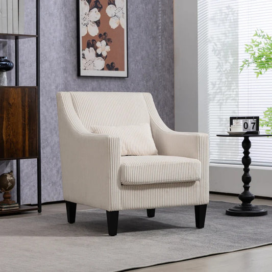 COOLMORE Modern Accent Chair,Upholstered Armchair with Scooped Arms for Bedroom,Apartment,Studio,Office,Waiting Room(Beige Corduroy)-海智集-Default-