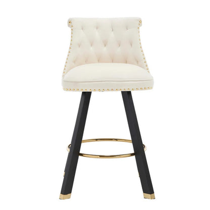COOLMORE Set of 2,Back pull point design, velvet material, 360 degree rotation, back pull loop detachable design, rivet decoration, square foot wooden bar chair-海智集-Default-