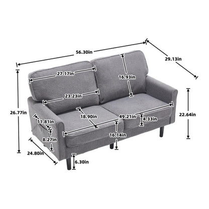 Mid Century Modern Loveseat Sofa, 2 Seater with USB & Removable Pillow Cover, Gray Boucle-海智集-Default-