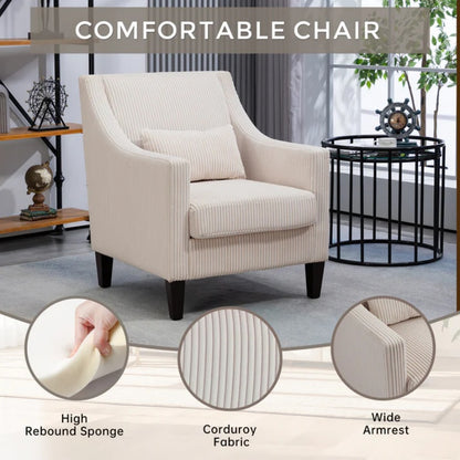COOLMORE Modern Accent Chair,Upholstered Armchair with Scooped Arms for Bedroom,Apartment,Studio,Office,Waiting Room(Beige Corduroy)-海智集-Default-