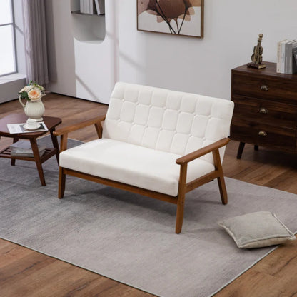 COOLMORE Mid-Century Modern Solid Loveseat Sofa Upholstered Linen Loveseat, 2-Seat Upholstered Loveseat Sofa Modern Couch-海智集-Default-