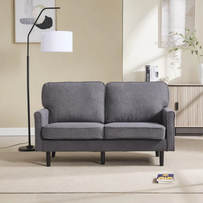 Mid Century Modern Loveseat Sofa, 2 Seater with USB & Removable Pillow Cover, Gray Boucle-海智集-Default-