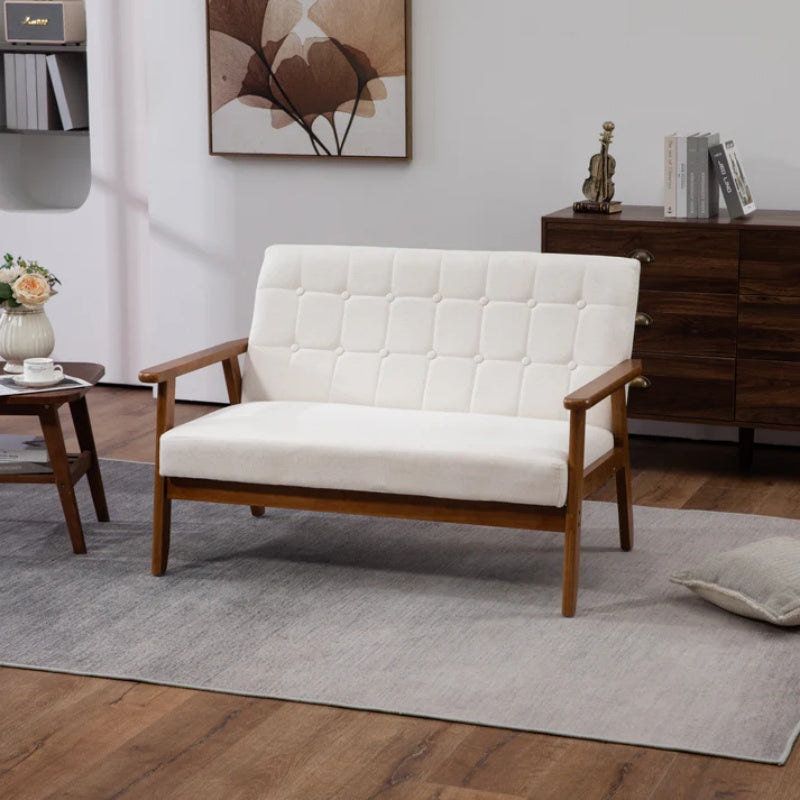 COOLMORE Mid-Century Modern Solid Loveseat Sofa Upholstered Linen Loveseat, 2-Seat Upholstered Loveseat Sofa Modern Couch-海智集-Default-