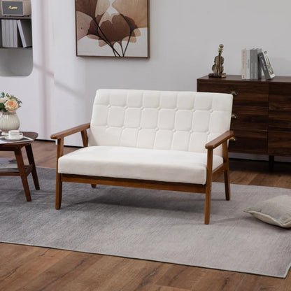 COOLMORE Mid-Century Modern Solid Loveseat Sofa Upholstered Linen Loveseat, 2-Seat Upholstered Loveseat Sofa Modern Couch-海智集-Default-