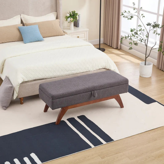 COOLMORE Teddy wool fabric, solid wood feet for solid weighing, and bed end stool with storage function-海智集-Default-