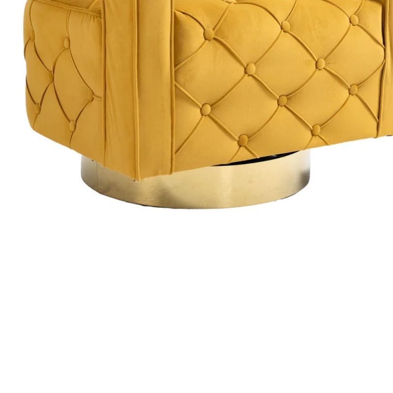 Swivel Accent Chair - Modern Accent Chair with Pillow, Velvet Armchair Side Chair with Tufted Button for Living Room, Bedroom, Office(yellow)-海智集-Default-