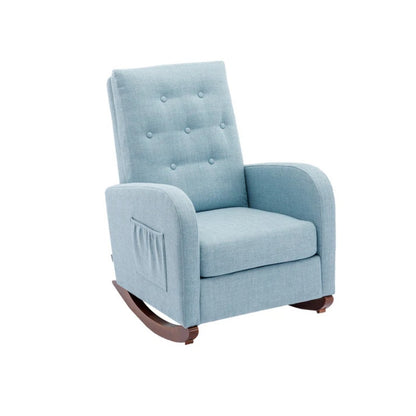 High Back Rocking Chair Nursery Chair .Comfortable Rocker Fabric Padded Seat .Modern High Back Armchair-海智集-Default-