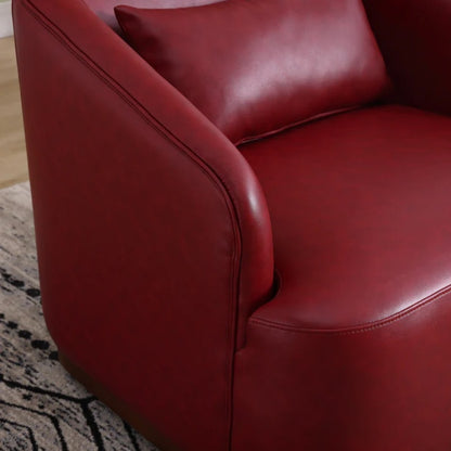 Swivel Barrel Chair, Comfy Round Accent Sofa Chair, 360 Degree Swivel, Wine Red PU, for Living Room, Office, Lounge-海智集-Default-