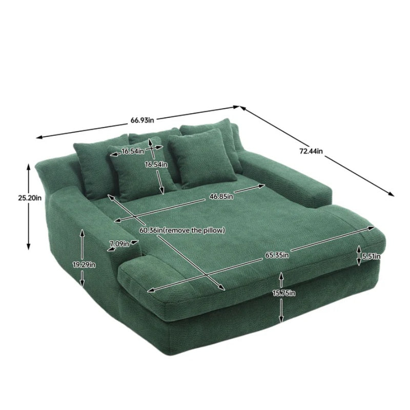 COOLMORE Chenille 2-seater lazy sofa With 5 back pillows,Comfy Sofa- Deep Seat Couch for Living Room,Club (Emerald)-海智集-Default-