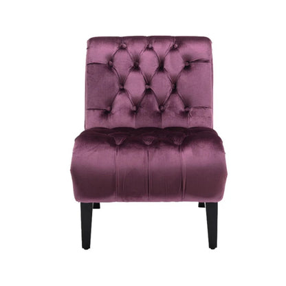 COOLMORE Modern Velvet Armless Accent Living Room Chair / Leisure Chair,Upholstered Fabric Button Comfortable Chair with Wooden Legs for Bedroom, Living Room, Office (Purple Velvet)-海智集-Default-