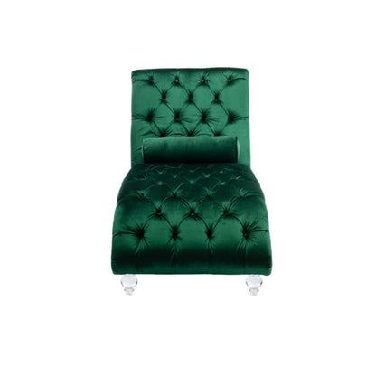 Velvet Button-Tufted Upholstered Chaise Lounge Chair with Pillow for Bedroom Living Room Office, Emerald Velvet-海智集-Default-