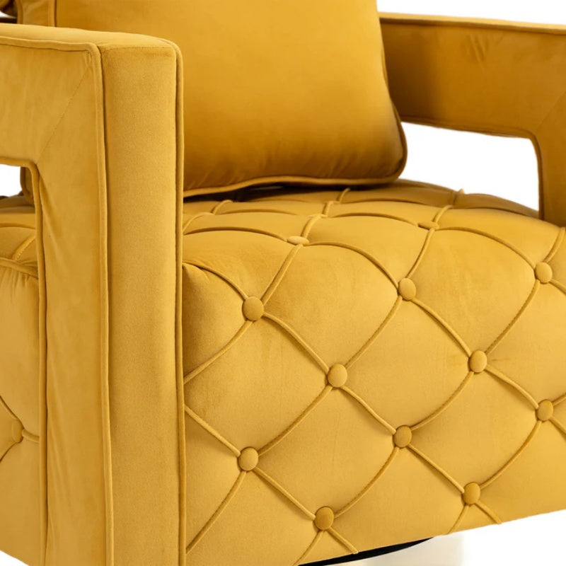 Swivel Accent Chair - Modern Accent Chair with Pillow, Velvet Armchair Side Chair with Tufted Button for Living Room, Bedroom, Office(yellow)-海智集-Default-