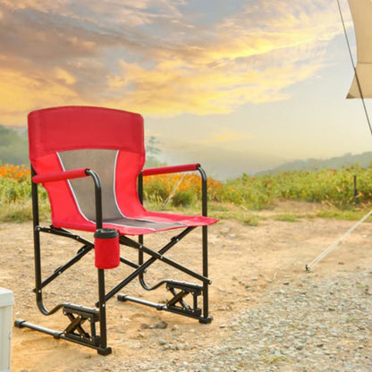Outdoor Freestyle Rocker Camping Chair Portable Folding Rocking Chair with Solid, Durable Armrests, Drink Holder & Comfortable Backrest -Red-海智集-Default-