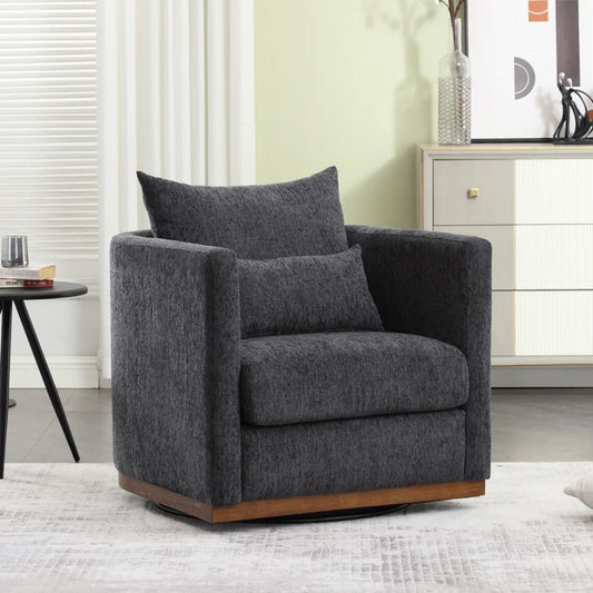 COOLMORE Swivel Barrel Chair, Comfy Round Accent Sofa Chair for Living Room, 360 Degree Swivel Barrel Club Chair, Leisure Arm Chair for Nursery, Hotel, Bedroom, Office, Lounge (Carbon Black Chenille)-海智集-Default-