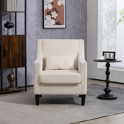 COOLMORE Modern Accent Chair,Upholstered Armchair with Scooped Arms for Bedroom,Apartment,Studio,Office,Waiting Room(Beige Corduroy)-海智集-Default-