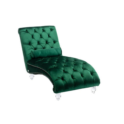 Velvet Button-Tufted Upholstered Chaise Lounge Chair with Pillow for Bedroom Living Room Office, Emerald Velvet-海智集-Default-