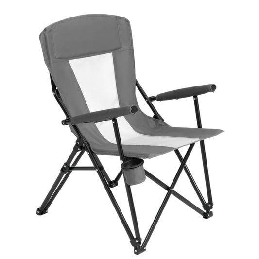 Steel folding Mesh Quad Camping Chair, with Cup Holder, & Carry Bag; Grey-海智集-Default-