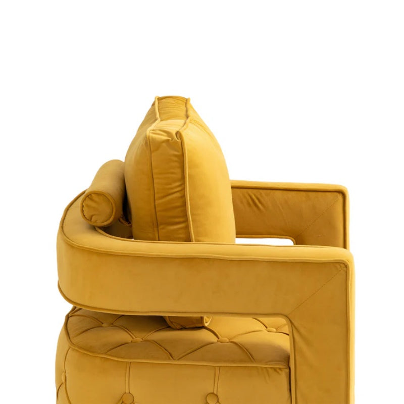Swivel Accent Chair - Modern Accent Chair with Pillow, Velvet Armchair Side Chair with Tufted Button for Living Room, Bedroom, Office(yellow)-海智集-Default-