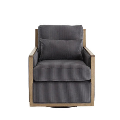Dark Gray Corduroy Swivel Barrel Chair, Comfy Accent Sofa Chair with 360 Degree Rotation and Hardwood Frame-海智集-Default-