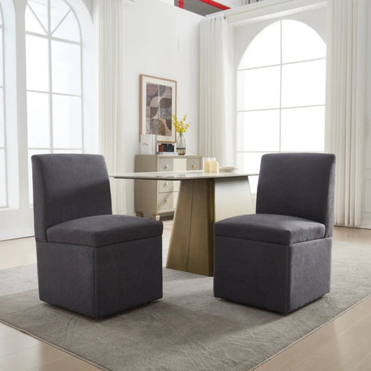 COOLMORE 360 Degree Swivel Upholstered Dining Chairs Set of 2 Swivel Dining Room Chairs Kitchen Chairs Casters & Storage Comfy Modern Rolling Chair for Living Room Fabric Armless Chair-海智集-Default-
