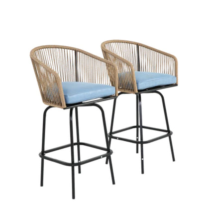 Outdoor Bar Stools Set of 2, 2-Piece Patio Bar Stools with Armrests, All Weather Rattan Bar Chairs with Backrest, Wicker Bar Stools for Backyard, Garden, Pool, Balcony and Deck-Blue-海智集-Default-