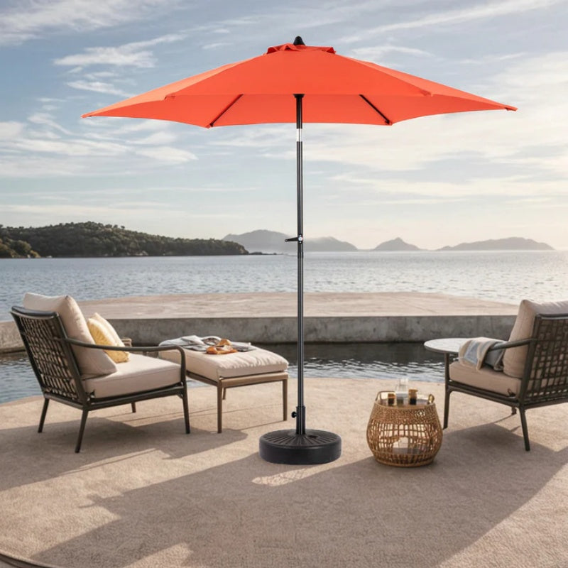 9FT Outdoor Patio Umbrella Outdoor Table Umbrella with Push Button Tilt and Crank, Market Umbrella 6 Sturdy Ribs , Deck, Backyard, Pool (Base Not Included) - (orange )-海智集-Default-