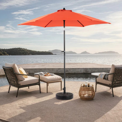 9FT Outdoor Patio Umbrella Outdoor Table Umbrella with Push Button Tilt and Crank, Market Umbrella 6 Sturdy Ribs , Deck, Backyard, Pool (Base Not Included) - (orange )-海智集-Default-