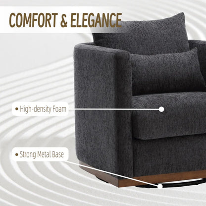 COOLMORE Swivel Barrel Chair, Comfy Round Accent Sofa Chair for Living Room, 360 Degree Swivel Barrel Club Chair, Leisure Arm Chair for Nursery, Hotel, Bedroom, Office, Lounge (Carbon Black Chenille)-海智集-Default-