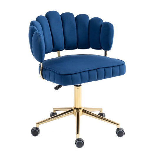Modern Velvet Home Office Desk Chair with Adjustable Height and Swivel Wheels in Navy-海智集-Default-