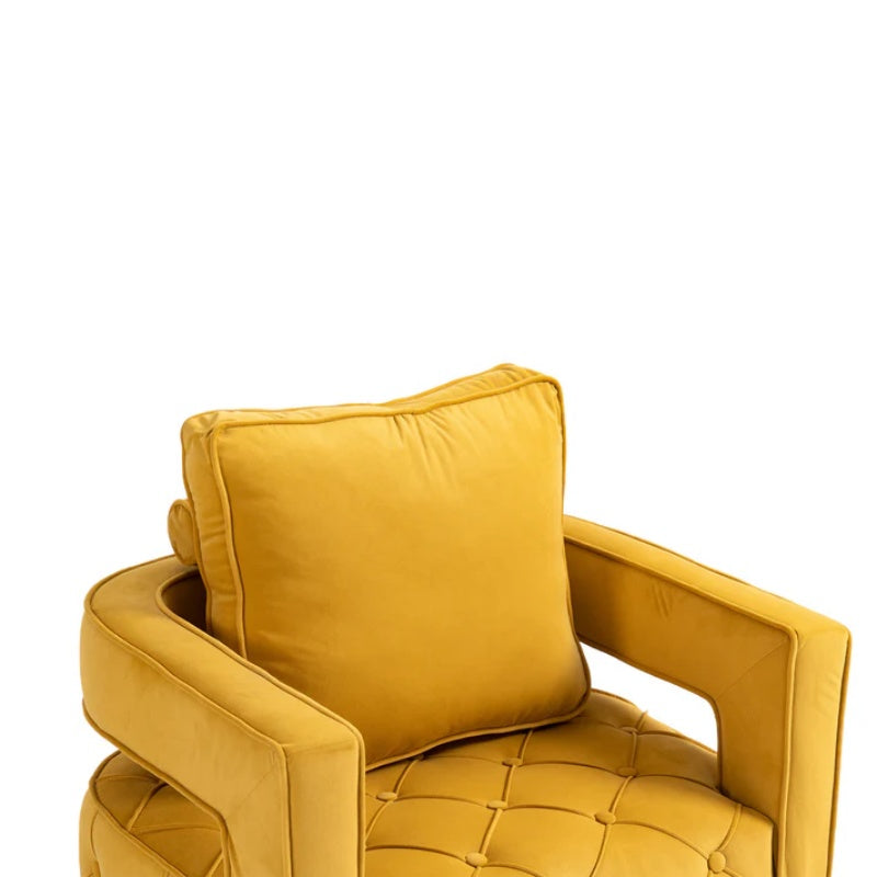 Swivel Accent Chair - Modern Accent Chair with Pillow, Velvet Armchair Side Chair with Tufted Button for Living Room, Bedroom, Office(yellow)-海智集-Default-