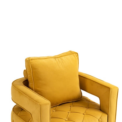 Swivel Accent Chair - Modern Accent Chair with Pillow, Velvet Armchair Side Chair with Tufted Button for Living Room, Bedroom, Office(yellow)-海智集-Default-