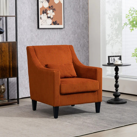 COOLMORE Modern Accent Chair,Upholstered Armchair with Scooped Arms for Bedroom,Apartment,Studio,Office,Waiting Room(Orange Corduroy)-海智集-Default-