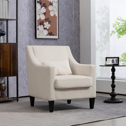 COOLMORE Modern Accent Chair,Upholstered Armchair with Scooped Arms for Bedroom,Apartment,Studio,Office,Waiting Room(Beige Corduroy)-海智集-Default-
