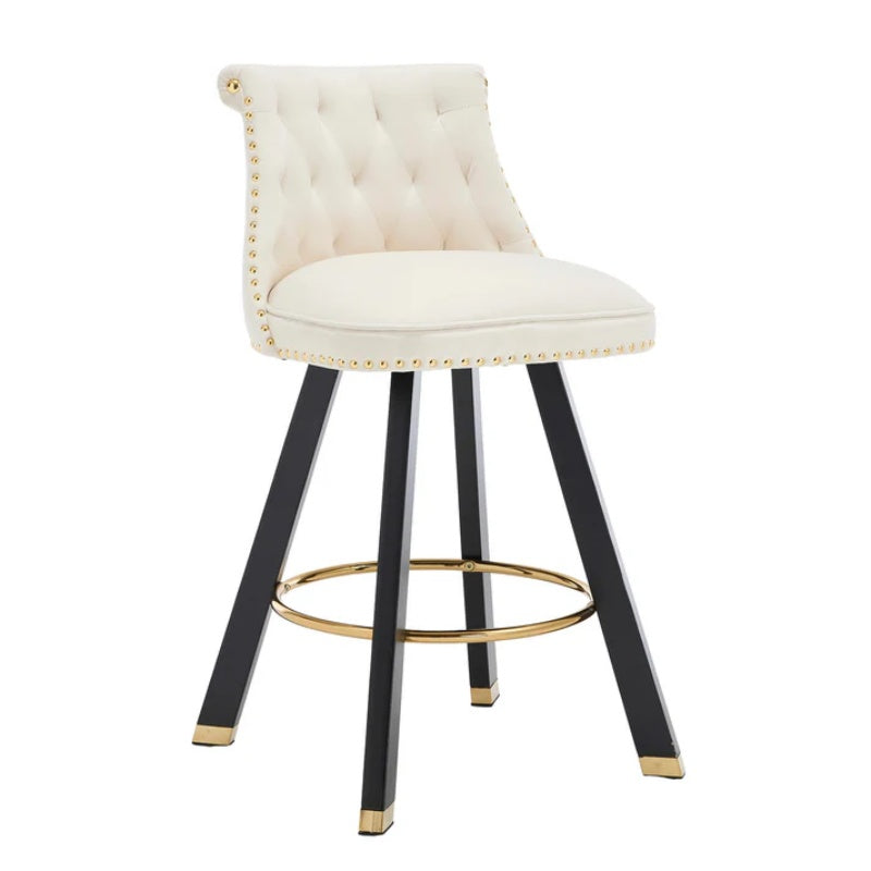 COOLMORE Set of 2,Back pull point design, velvet material, 360 degree rotation, back pull loop detachable design, rivet decoration, square foot wooden bar chair-海智集-Default-