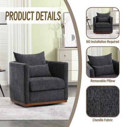 COOLMORE Swivel Barrel Chair, Comfy Round Accent Sofa Chair for Living Room, 360 Degree Swivel Barrel Club Chair, Leisure Arm Chair for Nursery, Hotel, Bedroom, Office, Lounge (Carbon Black Chenille)-海智集-Default-