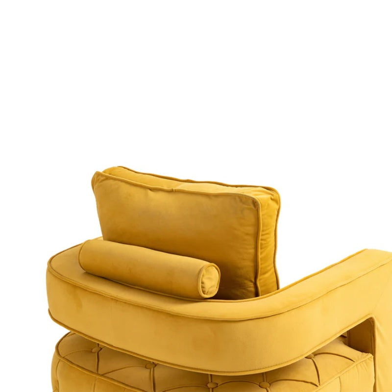 Swivel Accent Chair - Modern Accent Chair with Pillow, Velvet Armchair Side Chair with Tufted Button for Living Room, Bedroom, Office(yellow)-海智集-Default-