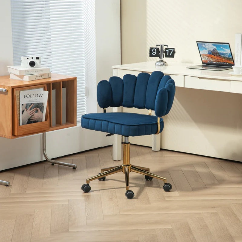Modern Velvet Home Office Desk Chair with Adjustable Height and Swivel Wheels in Navy-海智集-Default-
