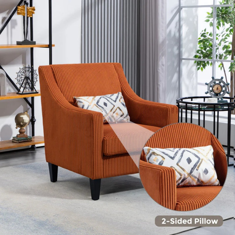 COOLMORE Modern Accent Chair,Upholstered Armchair with Scooped Arms for Bedroom,Apartment,Studio,Office,Waiting Room(Orange Corduroy)-海智集-Default-