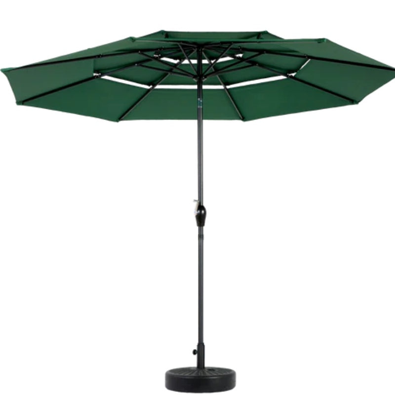 9ft 3 Tier Auto-tilt Umbrella ,Outdoor Patio Umbrella - Market Table Pool Deck Umbrella (Base Not Included) - ( Dark green )-海智集-Default-