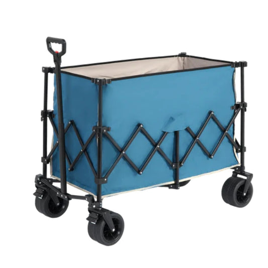 Beach Wagon,Collapsible Wagon 220lbs with Big Wheels Foldable Wagon Carts, Heavy Duty 300L Folding Utility Garden Cart with Big All-Terrain Beach Wheels & Drink Holders. Blue-海智集-Default-
