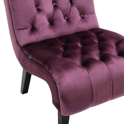 COOLMORE Modern Velvet Armless Accent Living Room Chair / Leisure Chair,Upholstered Fabric Button Comfortable Chair with Wooden Legs for Bedroom, Living Room, Office (Purple Velvet)-海智集-Default-