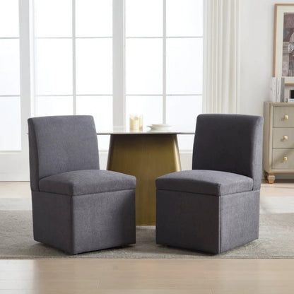 COOLMORE 360 Degree Swivel Upholstered Dining Chairs Set of 2 Swivel Dining Room Chairs Kitchen Chairs Casters & Storage Comfy Modern Rolling Chair for Living Room Fabric Armless Chair-海智集-Default-