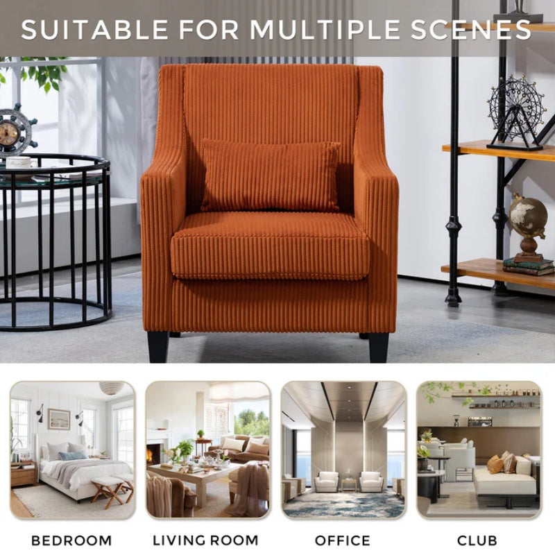 COOLMORE Modern Accent Chair,Upholstered Armchair with Scooped Arms for Bedroom,Apartment,Studio,Office,Waiting Room(Orange Corduroy)-海智集-Default-